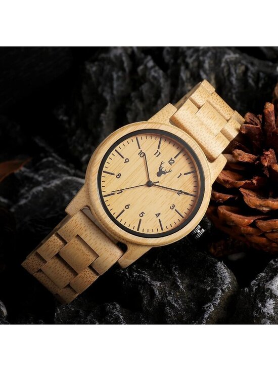 Unisex Bamboo Uwood Series 40 mm Natural Handmade Wood Adjustable Band Watch main image 5